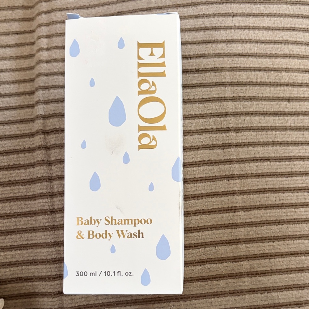 EllaOla Baby Shampoo & Body Wash - White with Light Blue Drops and Gold Text box